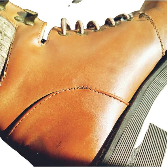 Rouge Helium Boots Women's 8 Chunky Fleece Lined Tie  Up Over Ankle Brown - Picture 7 of 11